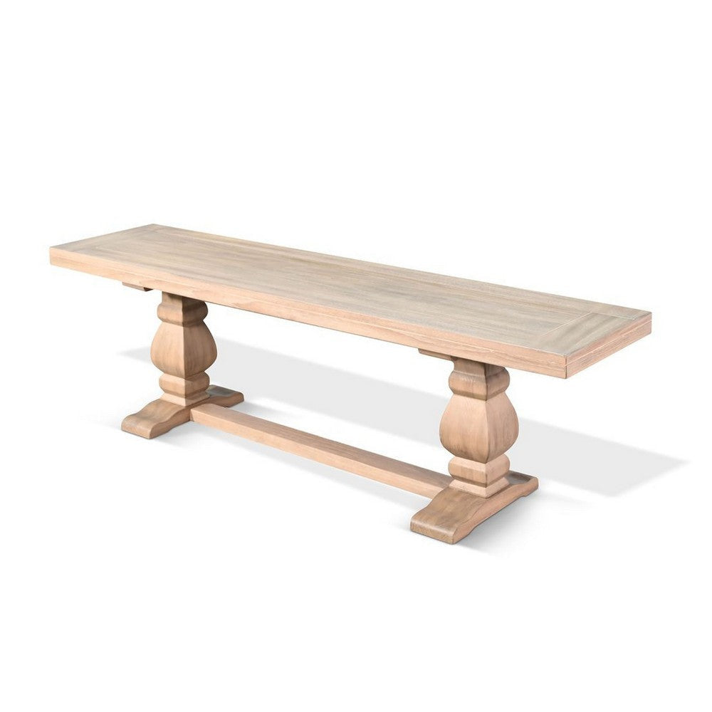 Anna Dining Bench | 60’’ | Double Pedestal | Wheat Brown Solid Wood BM340357
