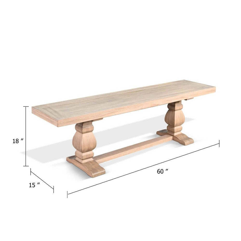 Anna Dining Bench | 60’’ | Double Pedestal | Wheat Brown Solid Wood BM340357
