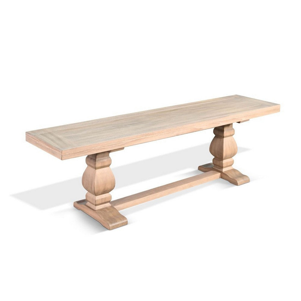 Anna Dining Bench | 60" | Double Pedestal | Wheat Brown Solid Wood