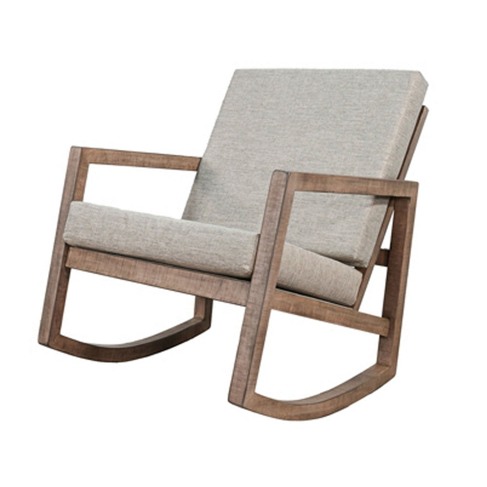 Diry Rocking Chair | Soft Gray Seat & Back | Natural Brown Mahogany Wood BM340358