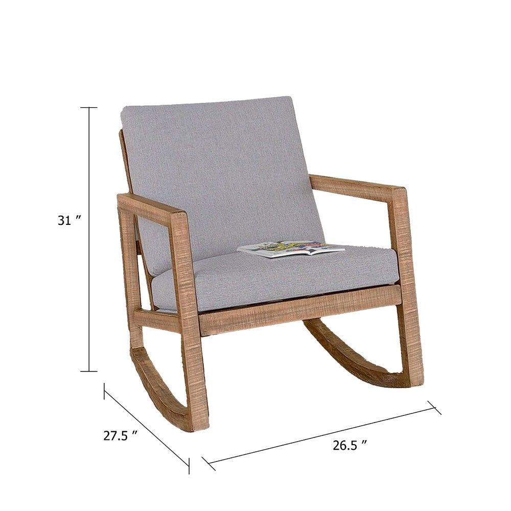 Diry Rocking Chair | Soft Gray Seat & Back | Natural Brown Mahogany Wood BM340358