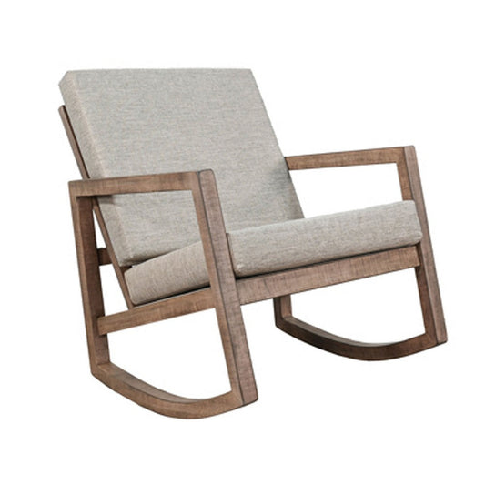 Diry Rocking Chair | Soft Gray Seat & Back | Natural Brown Mahogany Wood