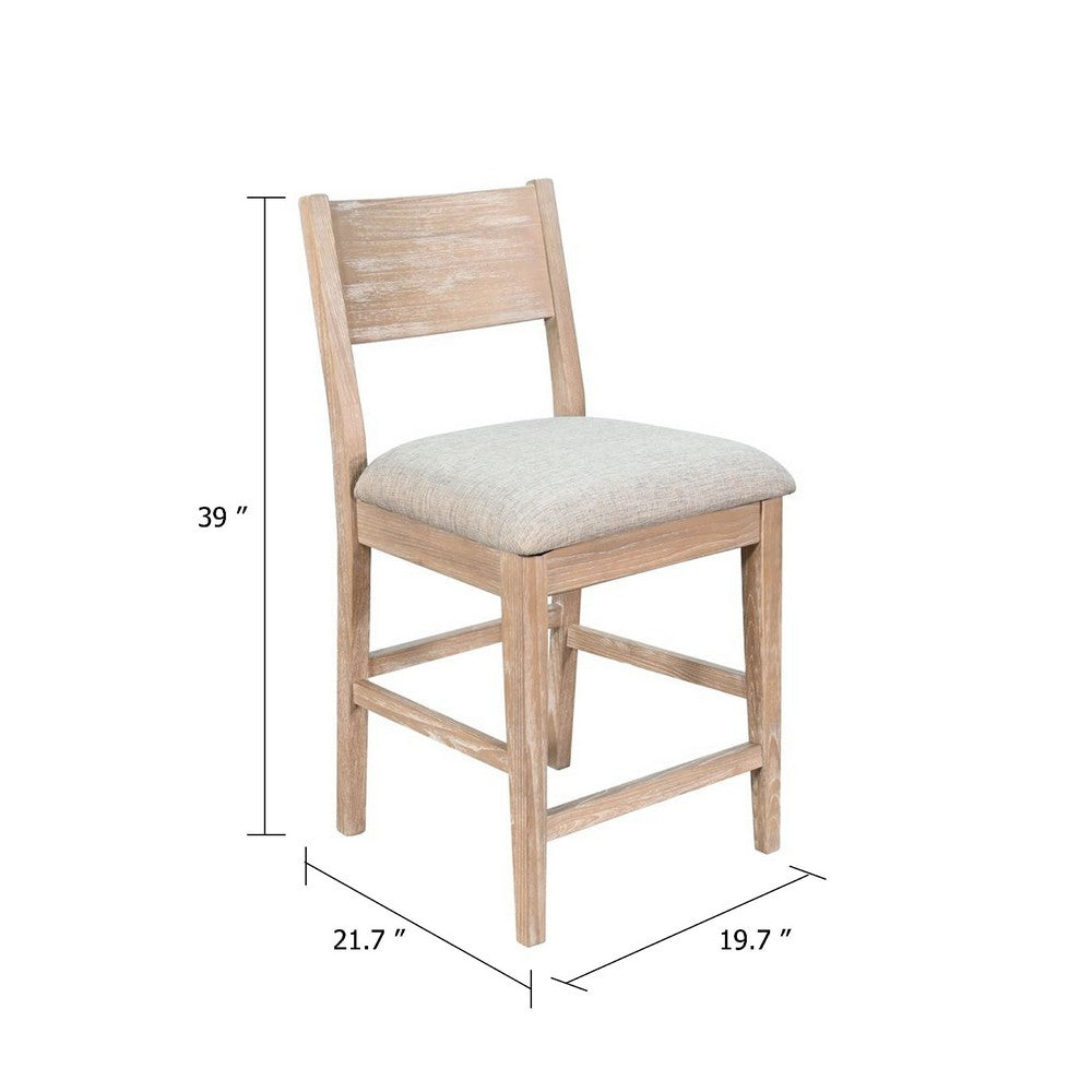 Casy Counter Height Chair Set of 2 | Gray Cushion | Natural Brown Solid Wood