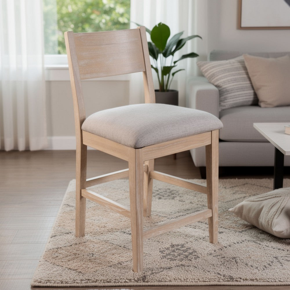 Casy Counter Height Chair Set of 2 | Gray Cushion | Natural Brown Solid Wood