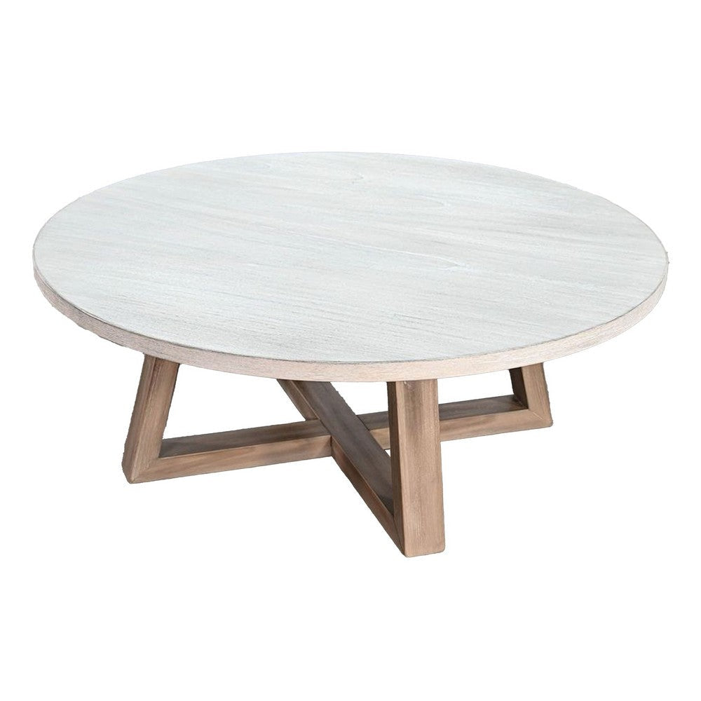 Dilly Coffee Table | 48’’ Round Light Gray Top | Wheat Brown Solid Wood BM340362
