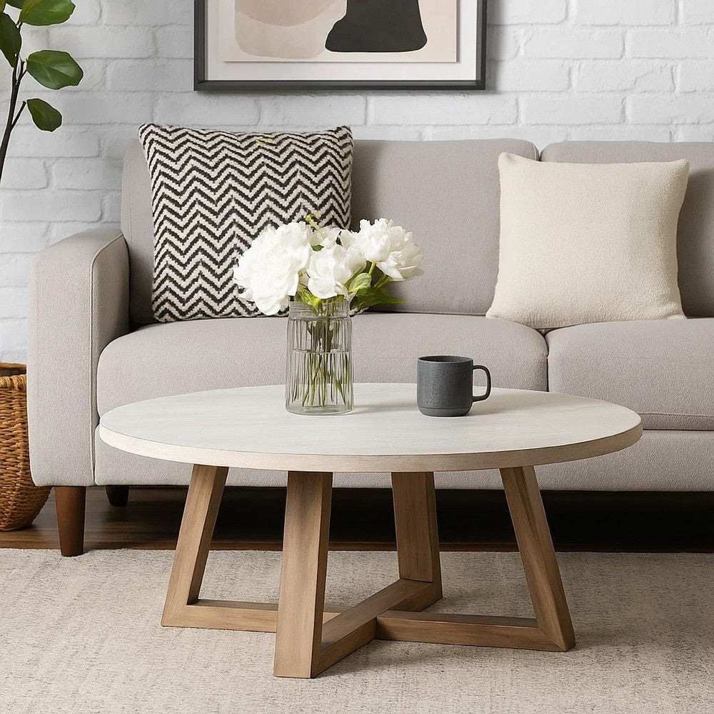 Dilly Coffee Table | 48" Round Light Gray Top | Wheat Brown Solid Wood