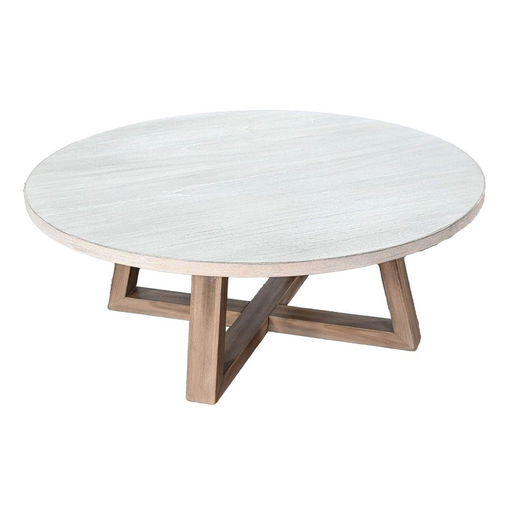 Dilly Coffee Table | 48" Round Light Gray Top | Wheat Brown Solid Wood