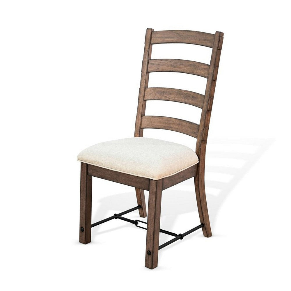 Yael Ladderback Dining Chair Set of 2 | White Seat | Brown Solid Mahogany BM340363