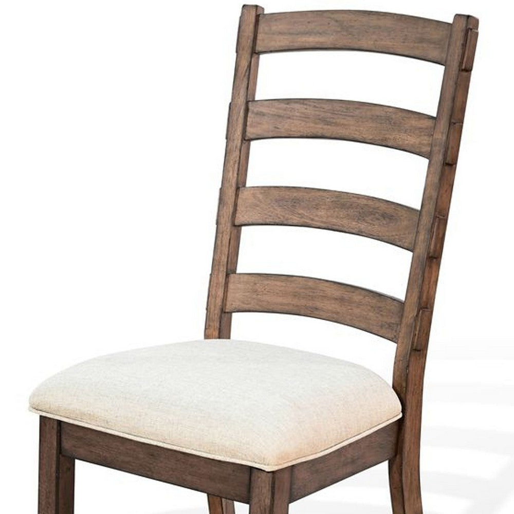 Yael Ladderback Dining Chair Set of 2 | White Seat | Brown Solid Mahogany BM340363