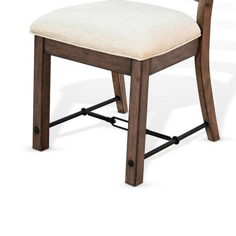 Yael Ladderback Dining Chair Set of 2 | White Seat | Brown Solid Mahogany BM340363