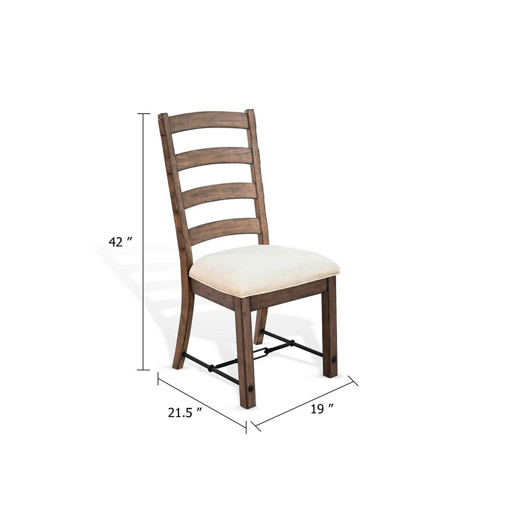 Yael Ladderback Dining Chair Set of 2 | White Seat | Brown Solid Mahogany BM340363