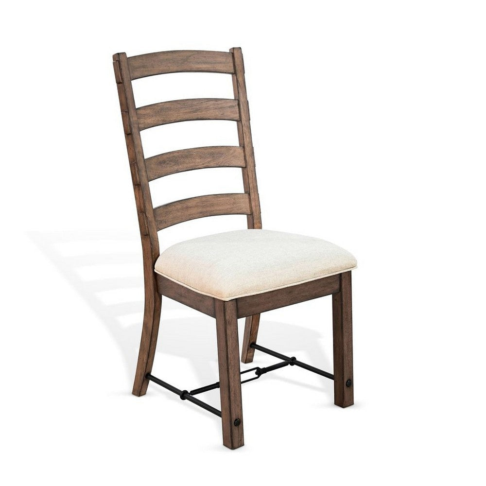 Yael Ladderback Dining Chair Set of 2 | White Seat | Brown Solid Mahogany