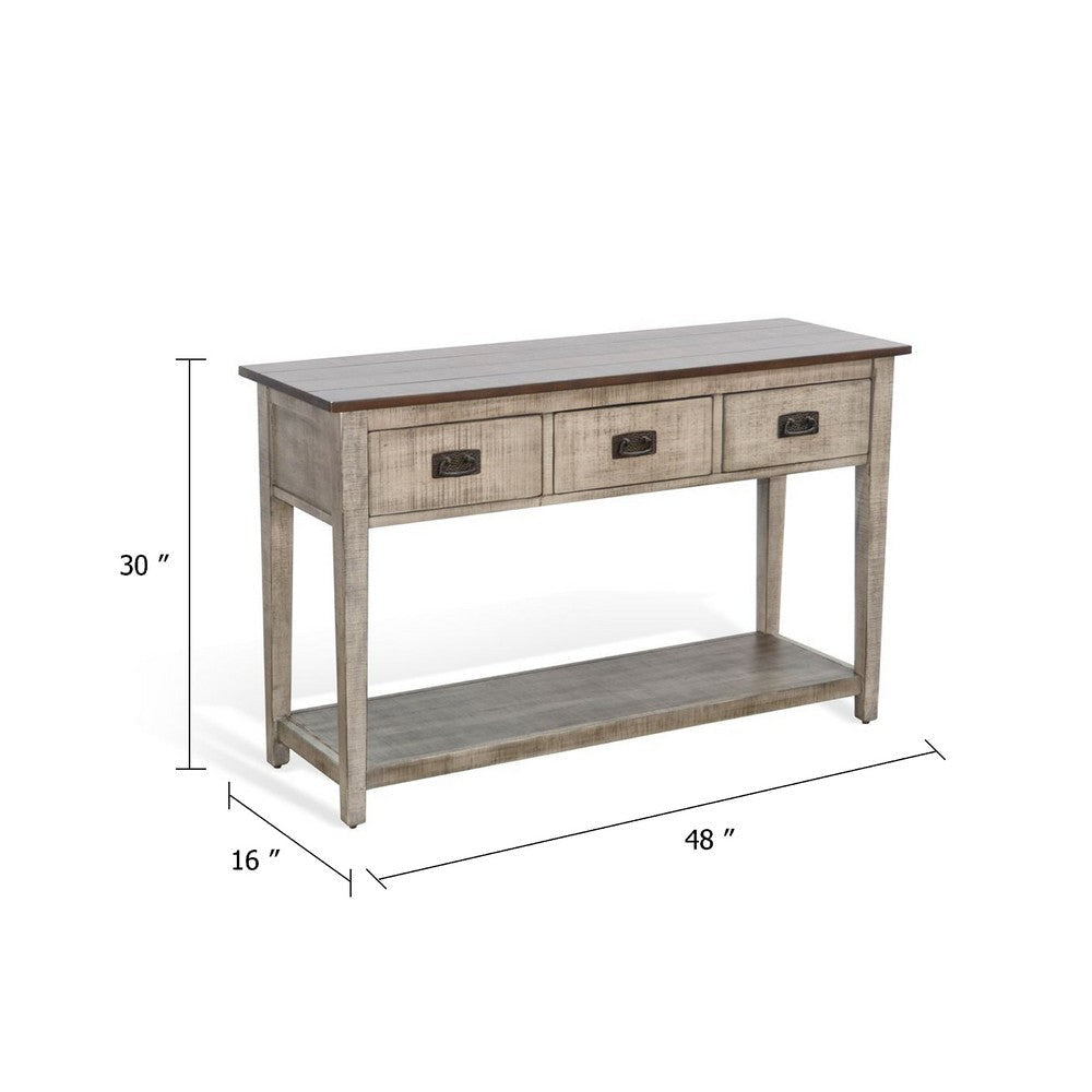 Camie Sofa Console Table | 48’’ | 3 Drawers | Gray Solid Mahogany BM340364