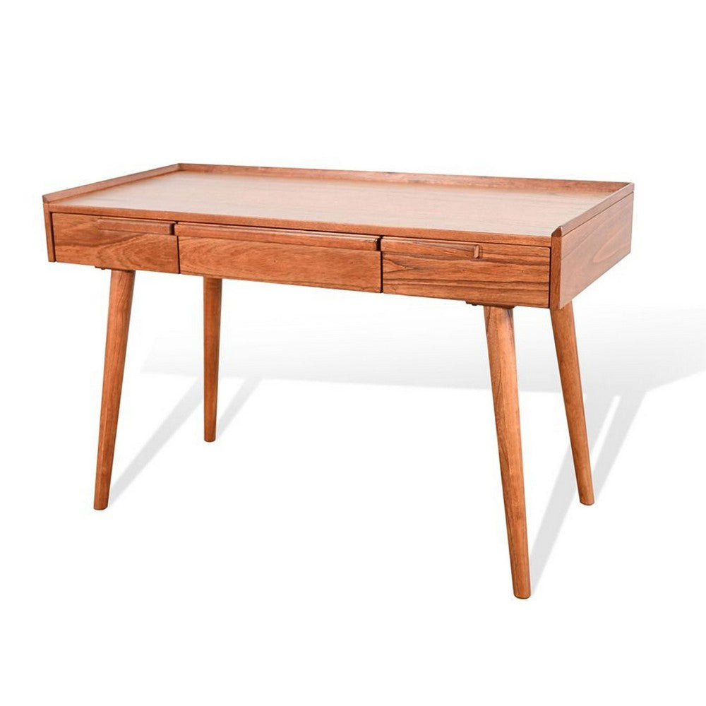 Amy Writing Desk | 48" Rectangular Tabletop | 3 Drawers | Brown Solid Wood