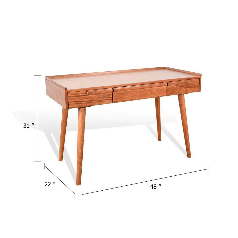 Amy Writing Desk | 48" Rectangular Tabletop | 3 Drawers | Brown Solid Wood