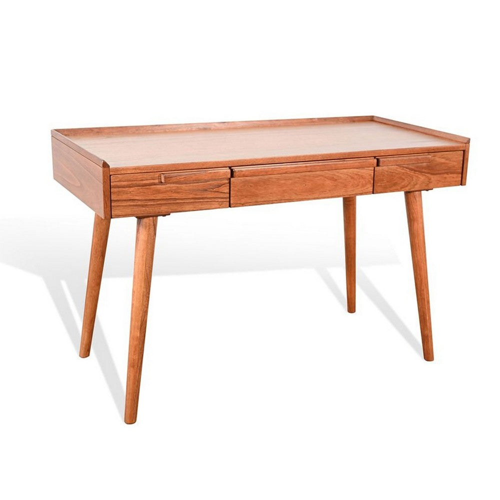 Amy Writing Desk | 48" Rectangular Tabletop | 3 Drawers | Brown Solid Wood