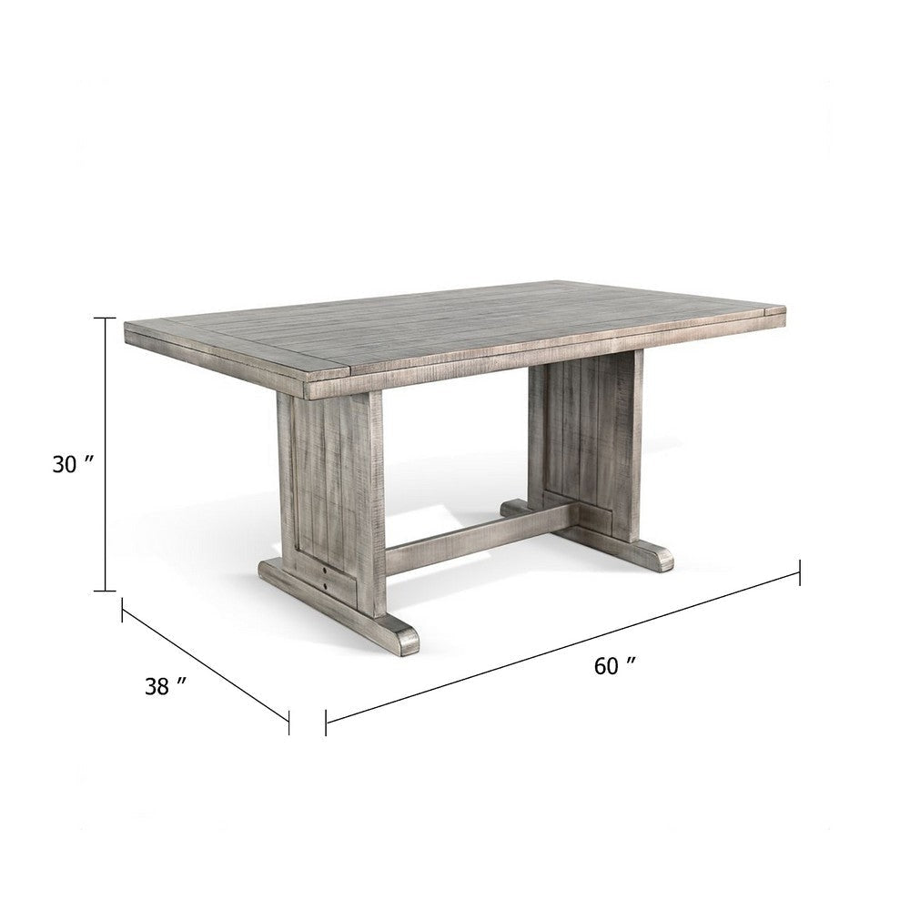 Zeka Dining Table | 60’’ Top | Double Pedestal | Gray Solid Wood BM340366