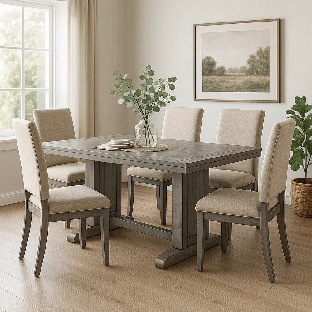 Zeka Dining Table | 60’’ Top | Double Pedestal | Gray Solid Wood BM340366