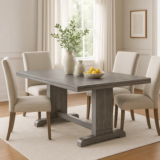Zeka Dining Table | 60’’ Top | Double Pedestal | Gray Solid Wood BM340366