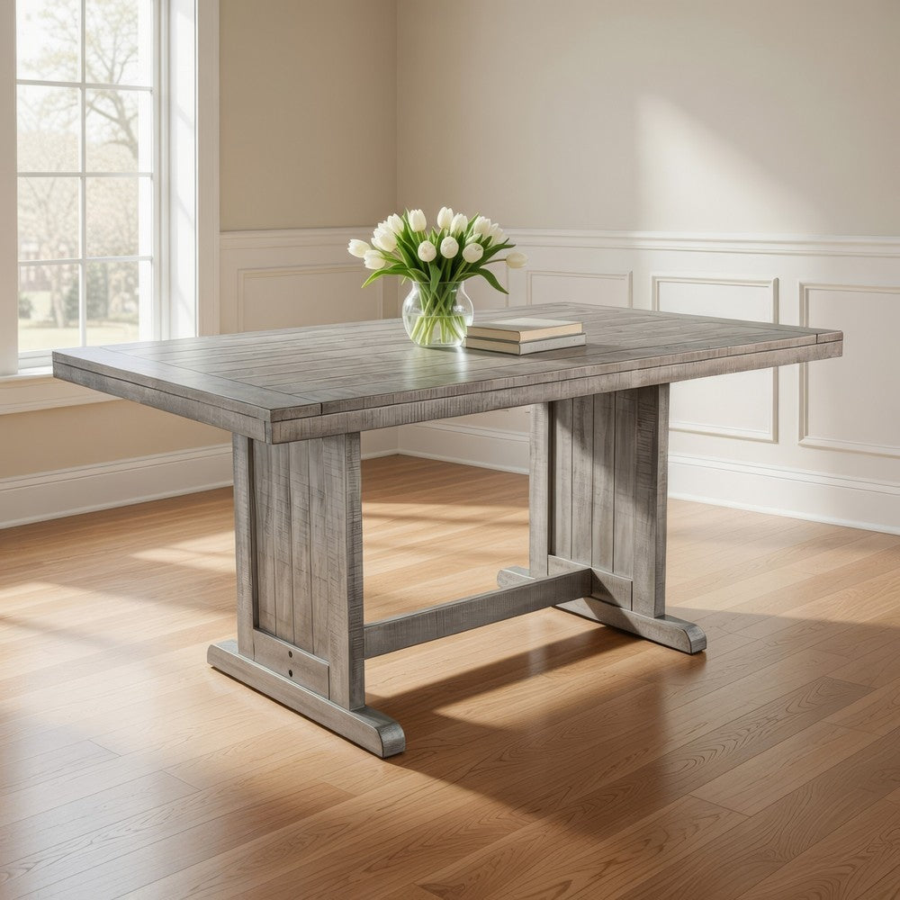 Zeka Dining Table | 60" Top | Double Pedestal | Gray Solid Wood