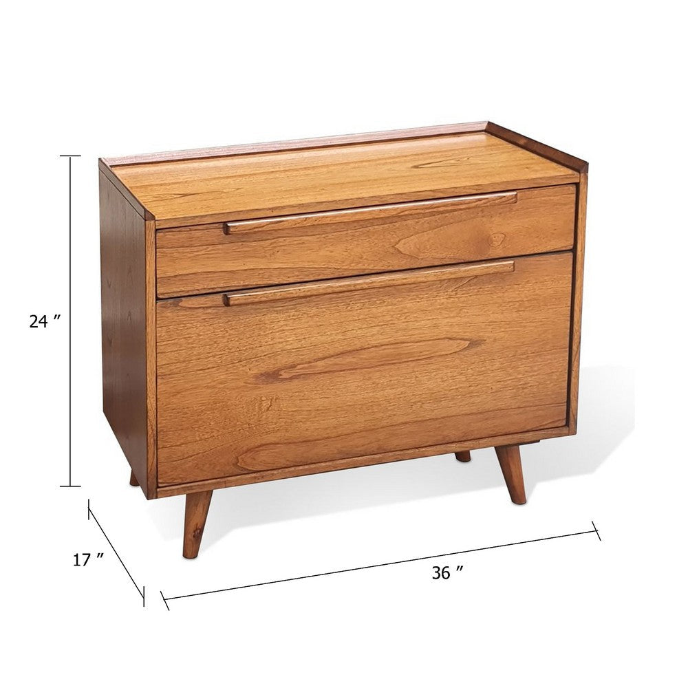Amy Lateral File Cabinet | 36’’ | 2 Drawers | Splayed Legs | Brown Solid Wood BM340368