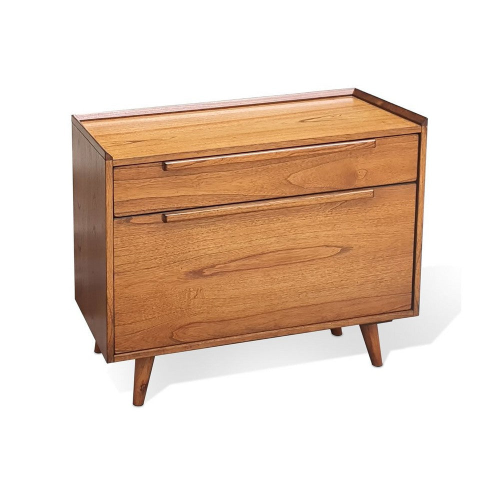 Amy Lateral File Cabinet | 36" | 2 Drawers | Splayed Legs | Brown Solid Wood