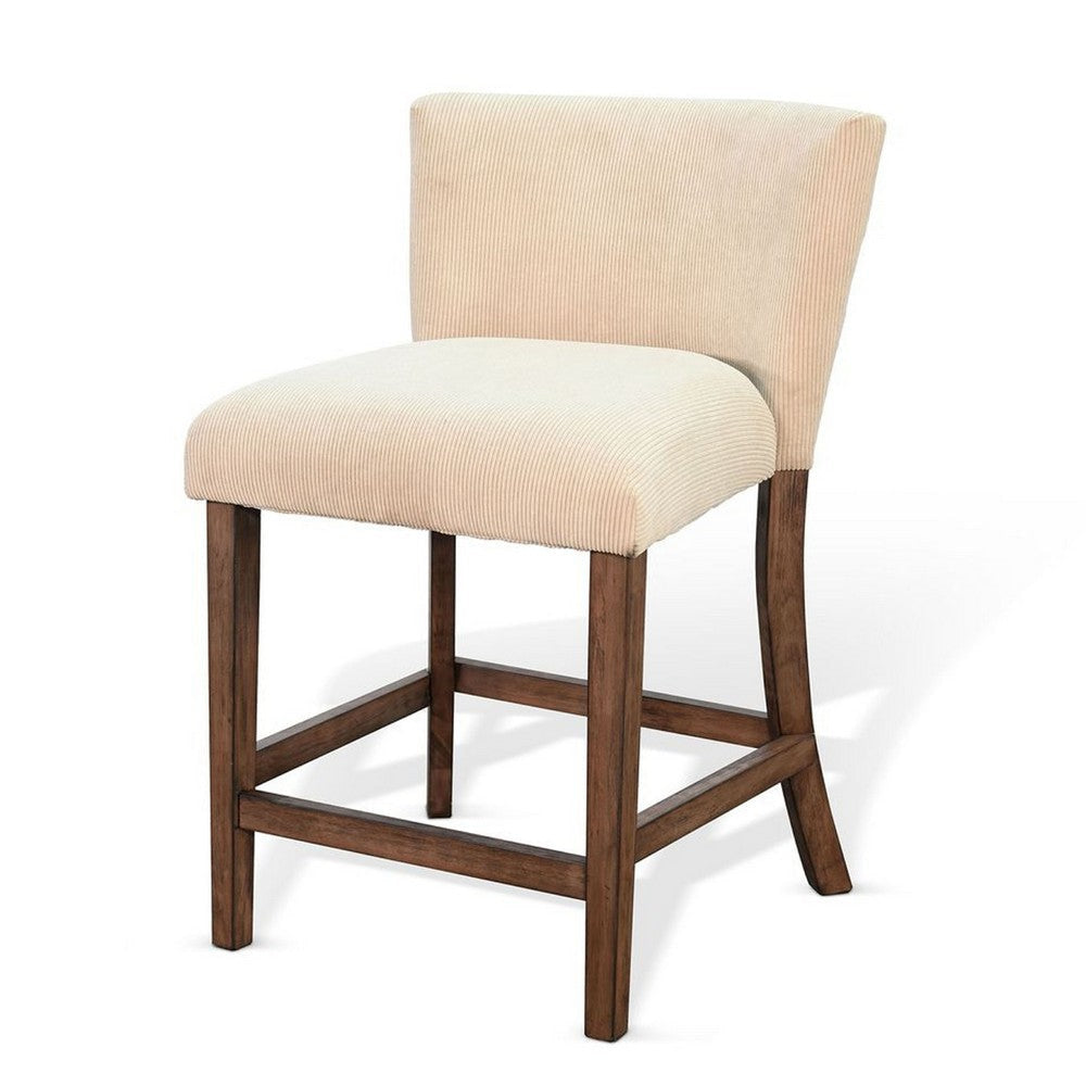 Giby Counter Stool Chair Set of 2 | Beige | Dark Brown Solid Mahogany BM340371
