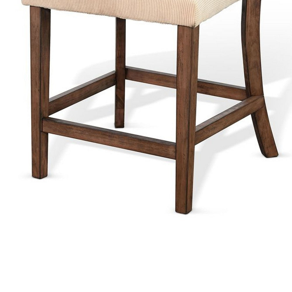 Giby Counter Stool Chair Set of 2 | Beige | Dark Brown Solid Mahogany BM340371