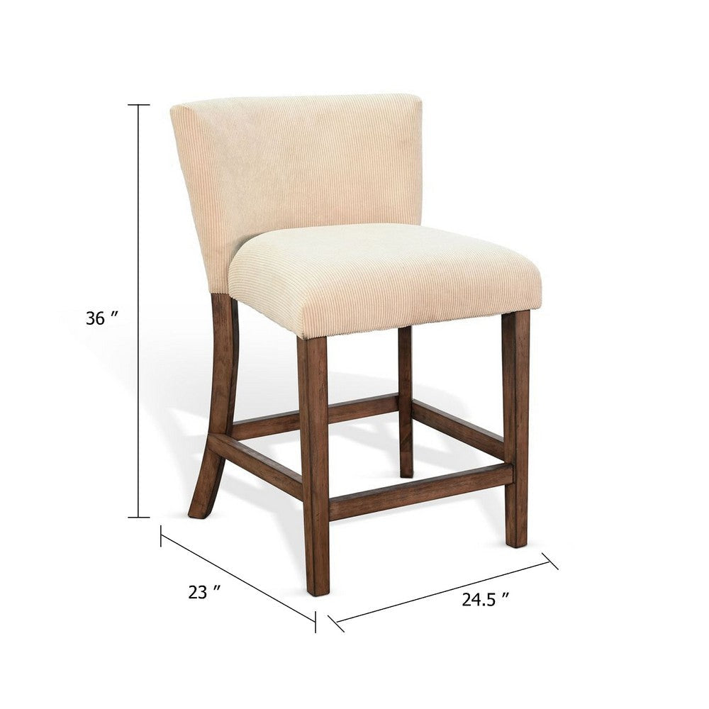 Giby Counter Stool Chair Set of 2 | Beige | Dark Brown Solid Mahogany BM340371