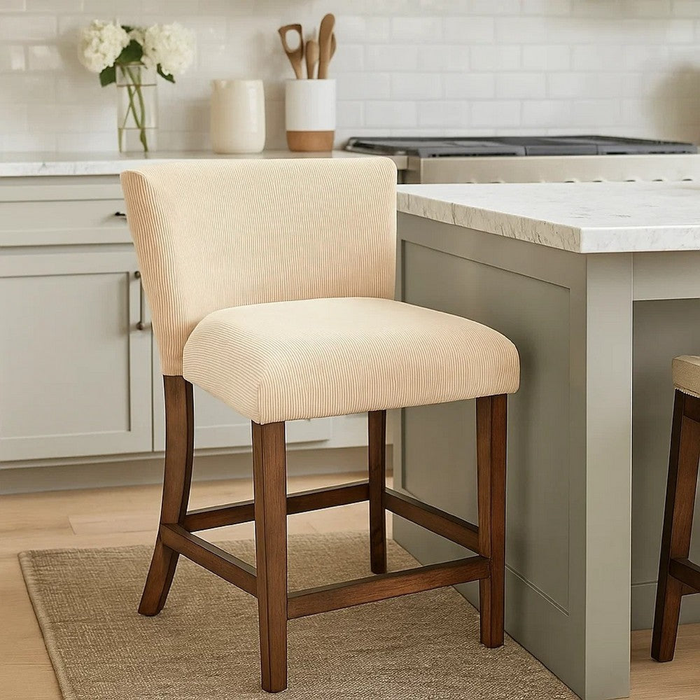 Giby Counter Stool Chair Set of 2 | Beige | Dark Brown Solid Mahogany