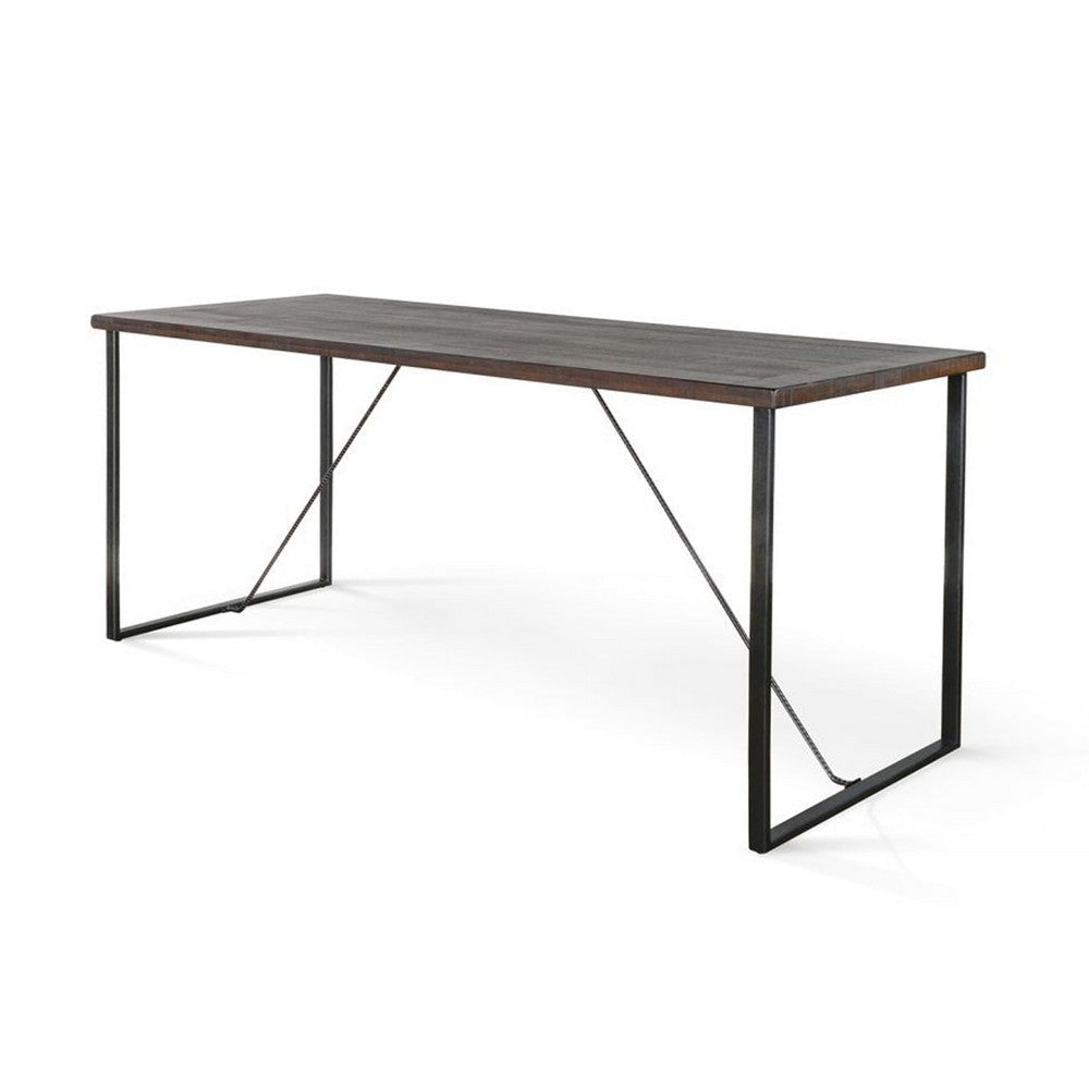Flint Counter Height Table | 84’’ Dark Brown Solid Mahogany | Metal Legs BM340372