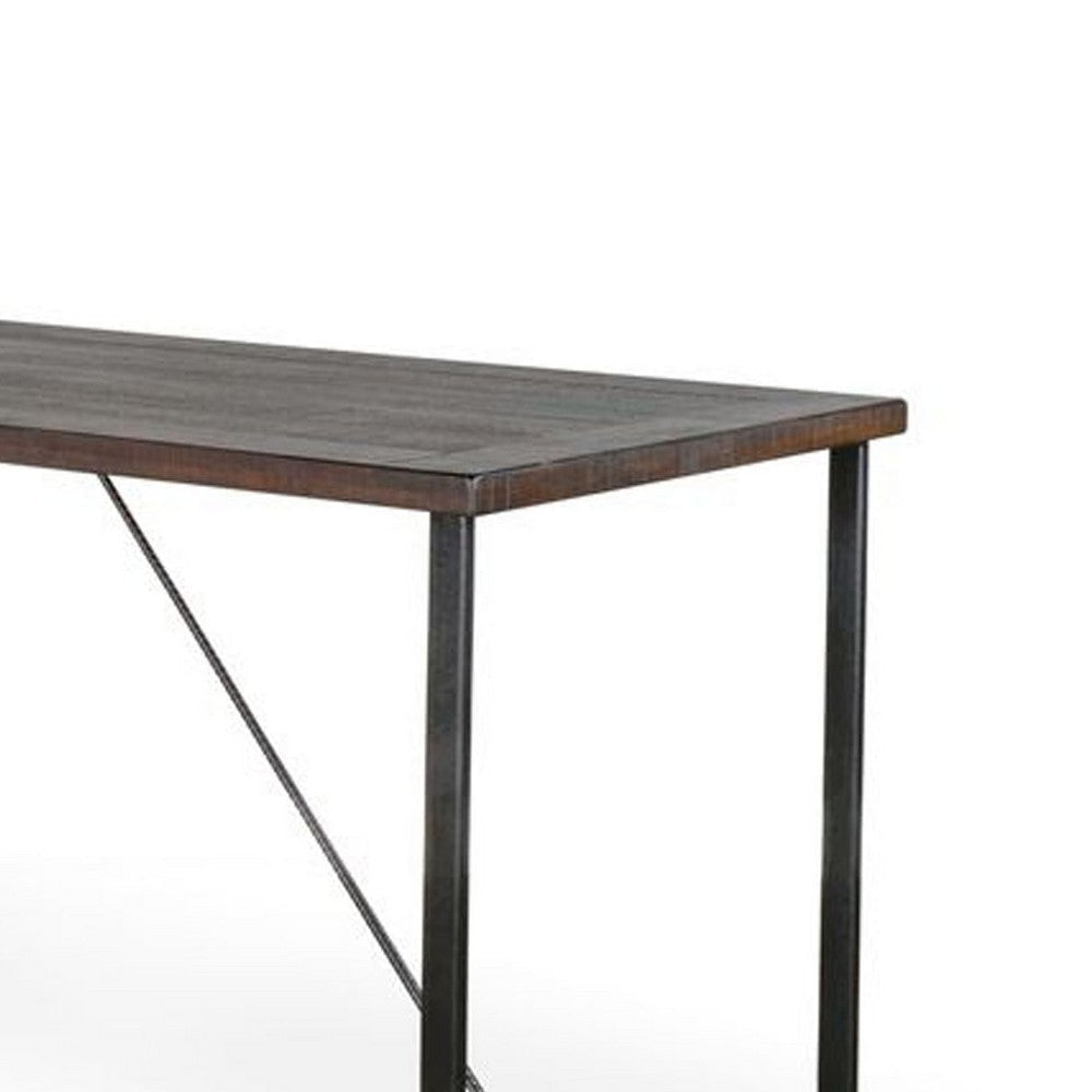 Flint Counter Height Table | 84’’ Dark Brown Solid Mahogany | Metal Legs BM340372