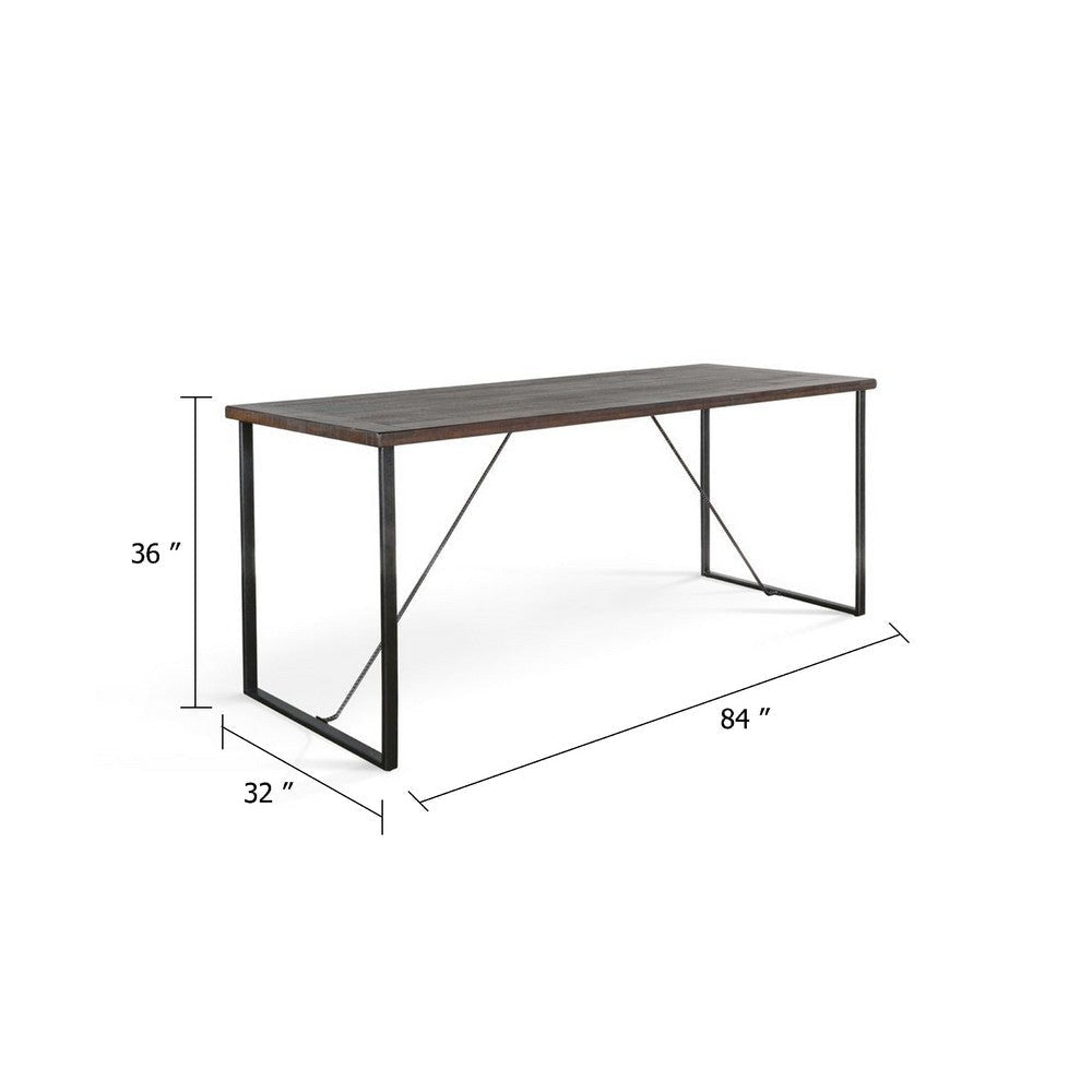 Flint Counter Height Table | 84’’ Dark Brown Solid Mahogany | Metal Legs BM340372