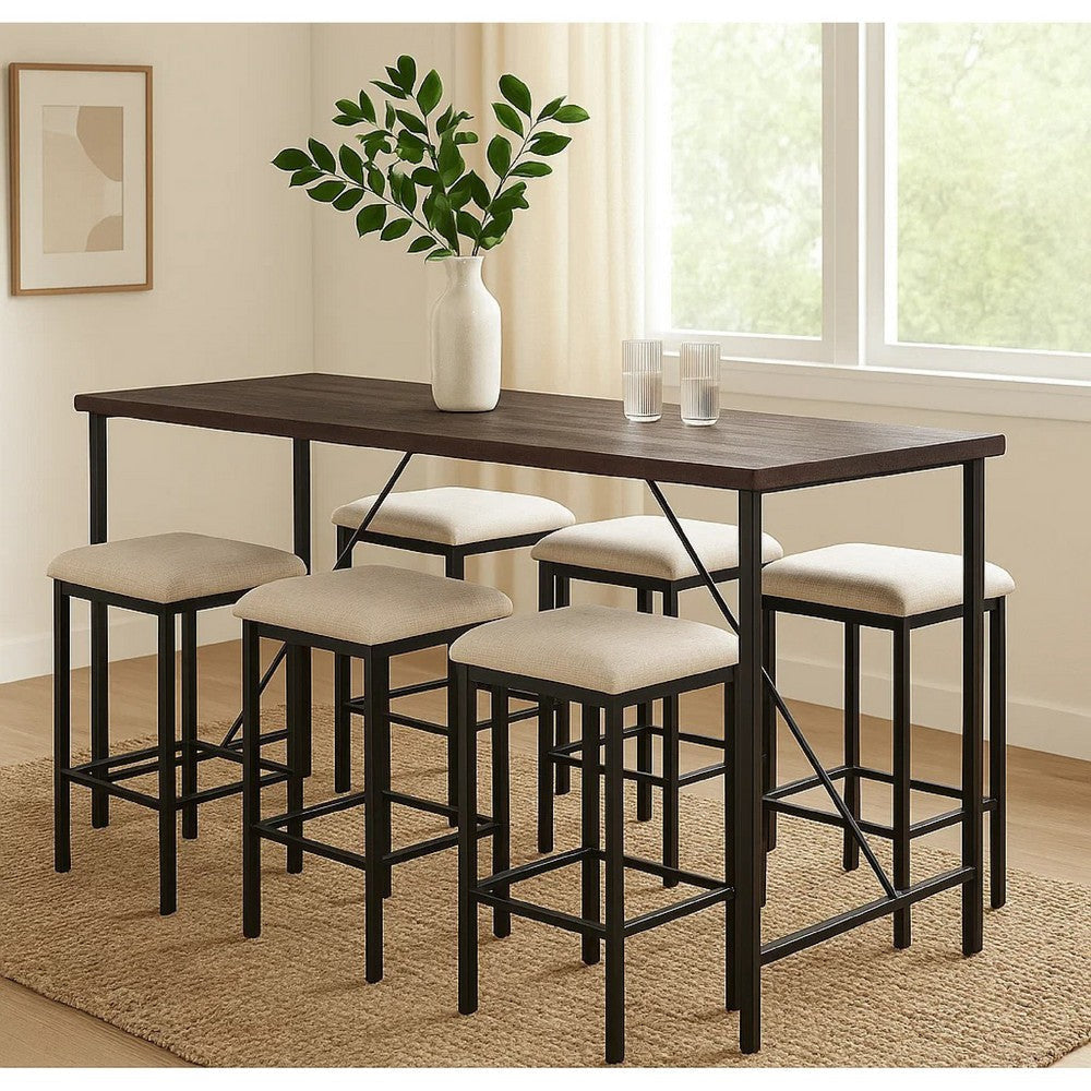 Flint Counter Height Table | 84’’ Dark Brown Solid Mahogany | Metal Legs BM340372