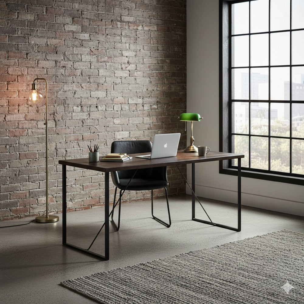 Flint Counter Height Table | 84" Dark Brown Solid Mahogany | Metal Legs