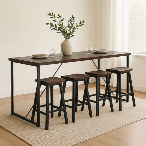Flint Counter Height Table | 84" Dark Brown Solid Mahogany | Metal Legs