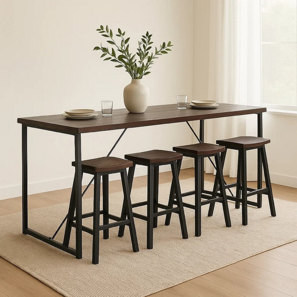 Flint Counter Height Table | 84" Dark Brown Solid Mahogany | Metal Legs