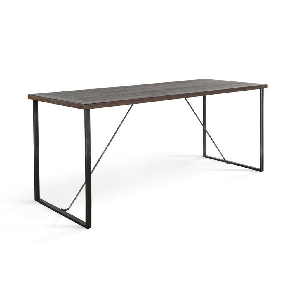 Flint Counter Height Table | 84" Dark Brown Solid Mahogany | Metal Legs