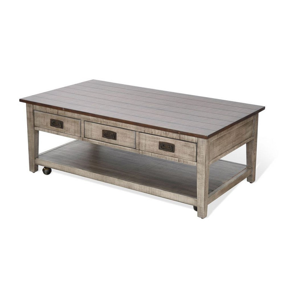Camie Coffee Table | 48’’ Top | 3 Drawers | Gray Solid Mahogany BM340373