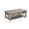Camie Coffee Table | 48" Top | 3 Drawers | Gray Solid Mahogany
