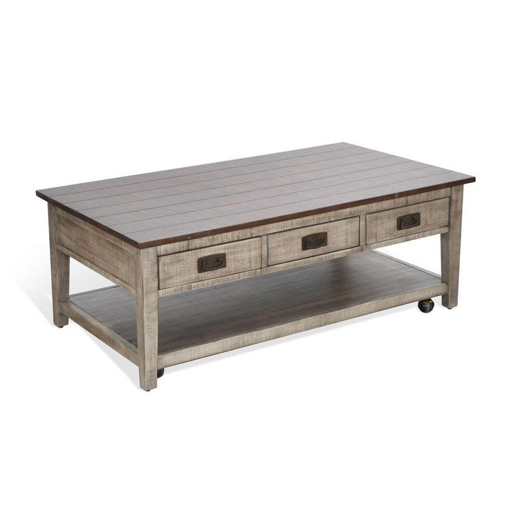Camie Coffee Table | 48" Top | 3 Drawers | Gray Solid Mahogany
