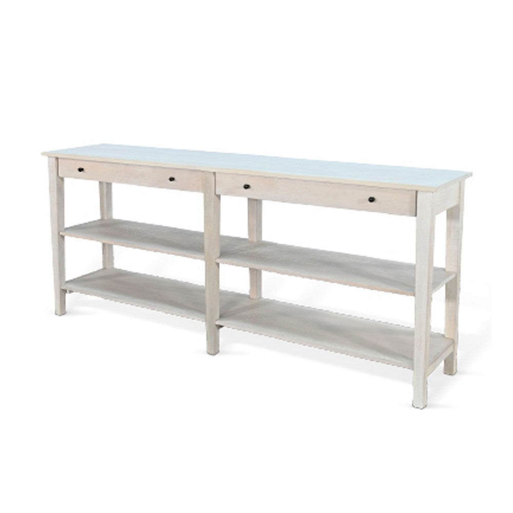 Meny Sofa Console Table | 71’’ w Shelves | Light Gray Solid Wood BM340376