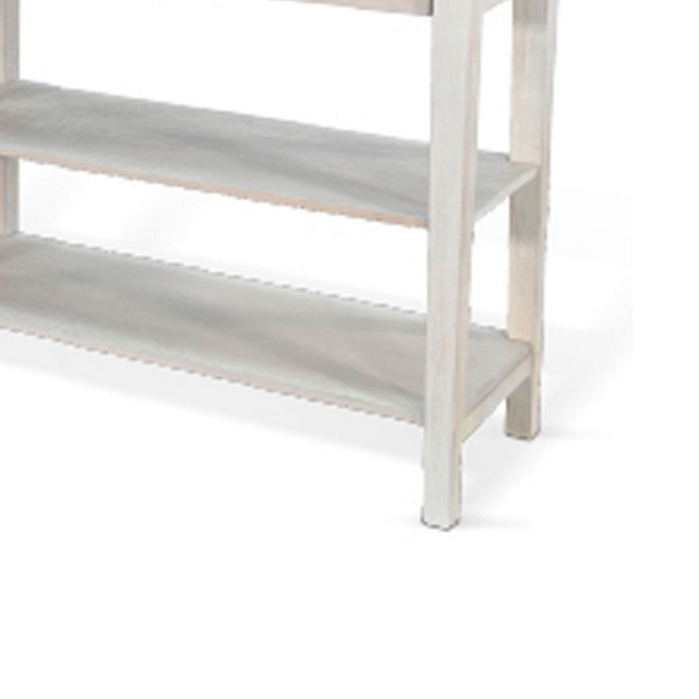 Meny Sofa Console Table | 71’’ w Shelves | Light Gray Solid Wood BM340376