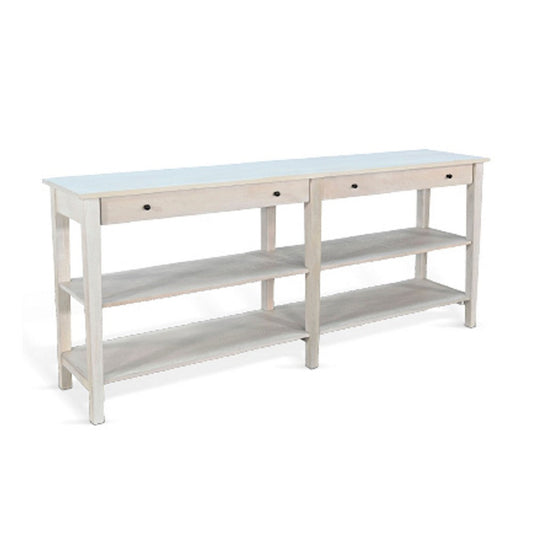 Meny Sofa Console Table | 71" w Shelves | Light Gray Solid Wood
