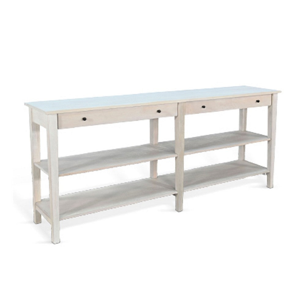 Meny Sofa Console Table | 71" w Shelves | Light Gray Solid Wood