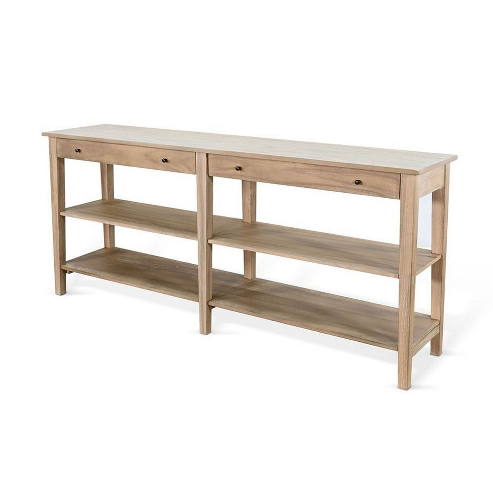 Meny Sofa Console Table | 71’’ w Shelves | Brown Solid Wood BM340377