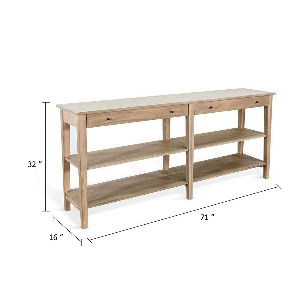 Meny Sofa Console Table | 71’’ w Shelves | Brown Solid Wood BM340377