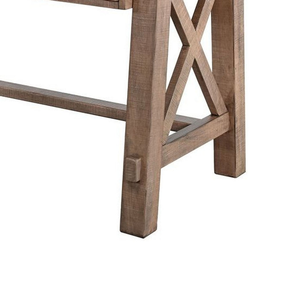 Anva Writing Desk | 58’’ w Power Plug | Natural Brown Solid Mahogany