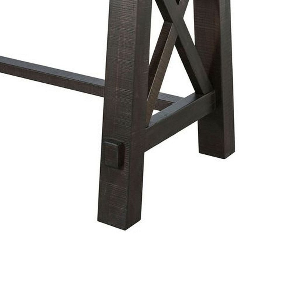 Anva Writing Desk | 58’’ w Power Plug | Dark Brown Solid Mahogany