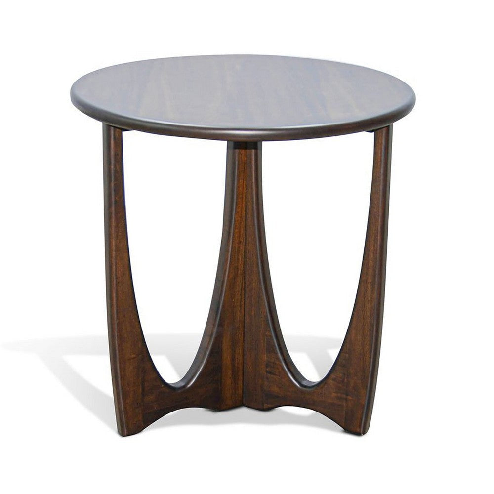 Natra Side End Table | 26" Round | Cutout Base | Dark Brown Solid Wood